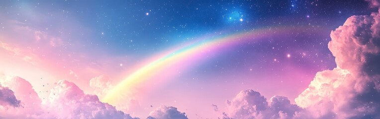 Fototapeta premium Dreamy Sky with Rainbow and Pastel Clouds