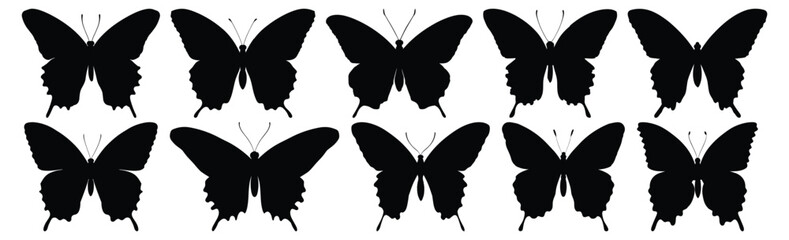 Butterfly silhouettes set, insect pack of vector silhouette design, isolated background