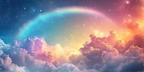 Fototapeta premium Dreamy Sky with Rainbow and Pastel Clouds