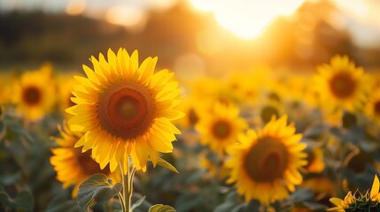 Obraz premium Blooming Sunflowers: Breathtaking Summer Landscape.Generative AI咲くヒマワリ：息をのむような夏の風景.Generative AI