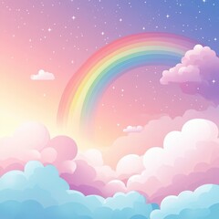 Dreamy Sky with Rainbow and Pastel Clouds