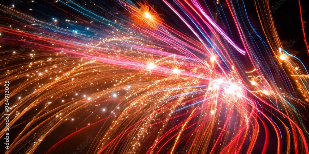 Aufkleber abstract firework display with long exposure light trails creating a colorful and vibrant image.