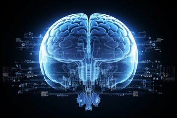 Human brain connected to a chip. Digital brain concept with Network Connections, Generative AI.