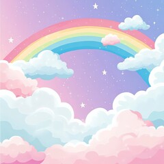 Dreamy Sky with Rainbow and Pastel Clouds