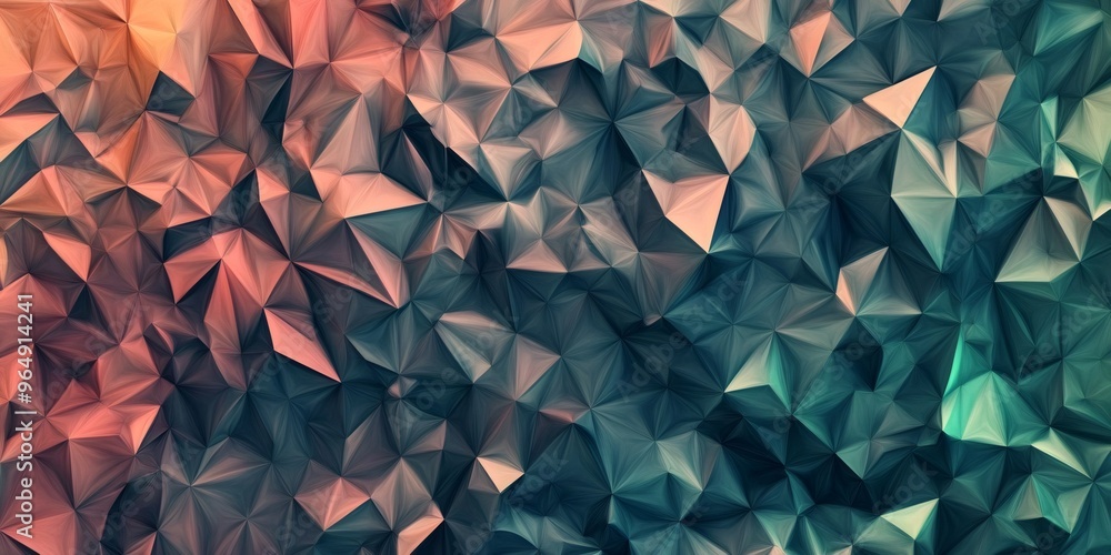 Poster abstract geometric background with teal, grey and peach colors and a low polygon pattern.