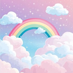Dreamy Sky with Rainbow and Pastel Clouds