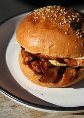 Bacon and egg breakfast burger