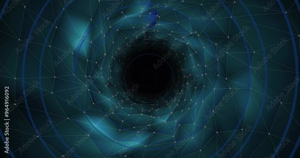 Poster animation of tunnel with network of connections on black background