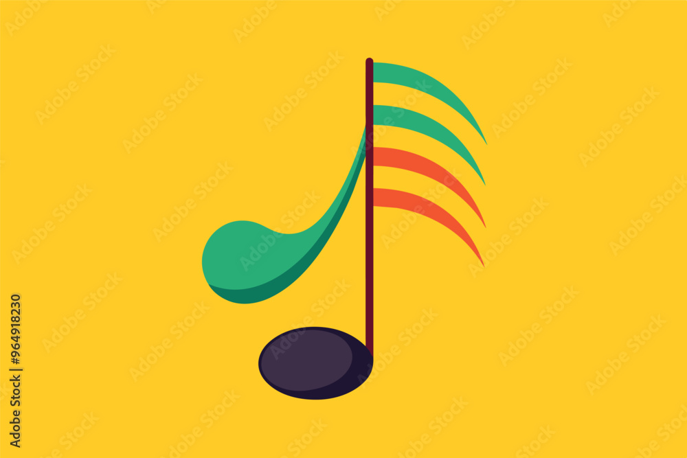 Poster colorful music note icon on a vibrant turquoise background representing creativity and expression in