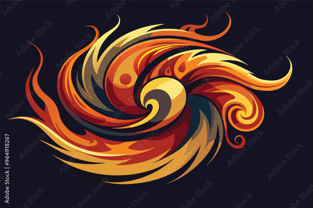 Poster a swirling flame design in warm colors, resembling a fire element, perfect for artistic projects and