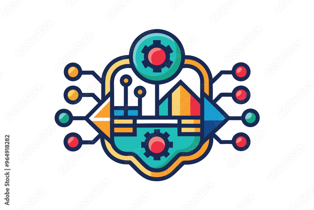 Aufkleber colorful geometric logo featuring abstract shapes and circular elements representing innovation and 