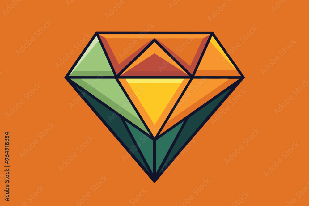 Aufkleber a colorful geometric diamond shape design with sharp angles and vibrant hues set against a warm oran