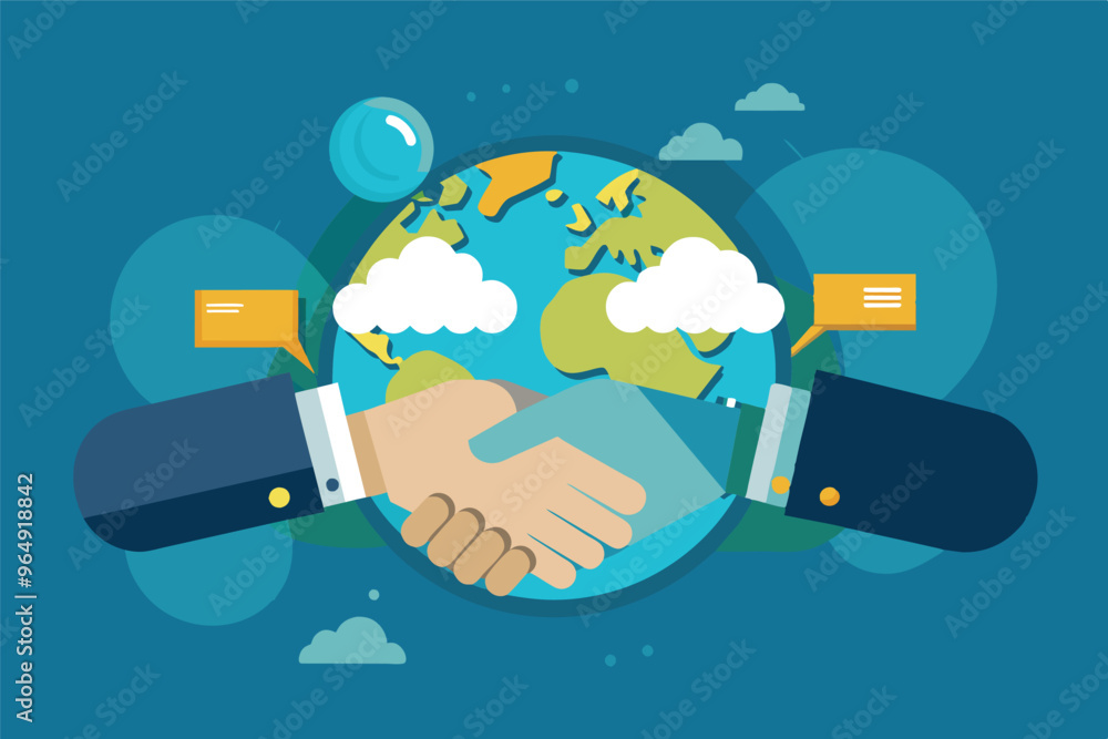 Leinwandbilder hands shake above a vibrant globe illustrating unity and cooperation in a global context with a suns