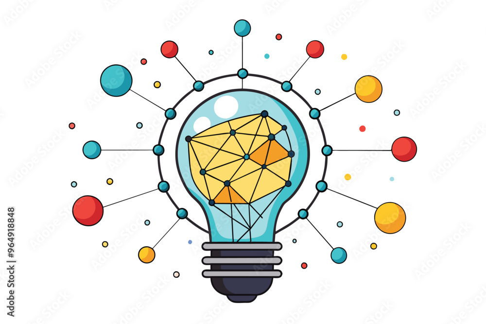 Poster creative light bulb design with interconnected elements symbolizing innovation and ideas during a br