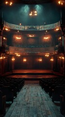 Obraz premium Lonely spotlight shining on a quiet stage in a deserted theater wallpaper