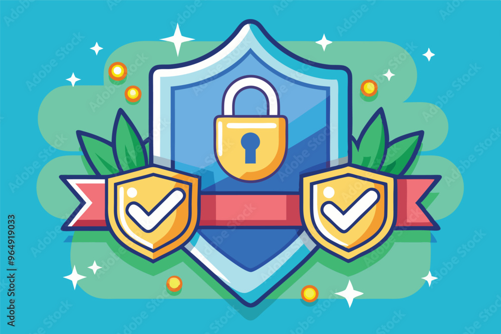 Leinwandbilder A colorful digital design illustrating a secure lock symbol within a shield, emphasizing online safety and protection in cyber environments