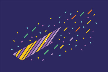 Colorful geometric shapes scattered across a divided background representing dynamic movement and artistic design in a vibrant style