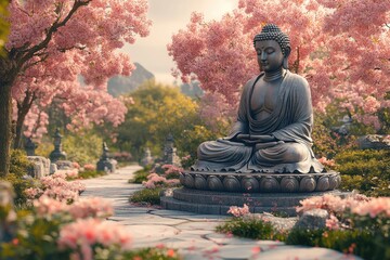 Tranquil Buddha Statue in a Serene Garden