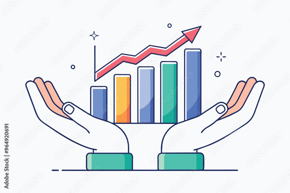 Leinwandbilder hands supporting a growing bar graph, illustrating financial progress and data analysis in a modern 