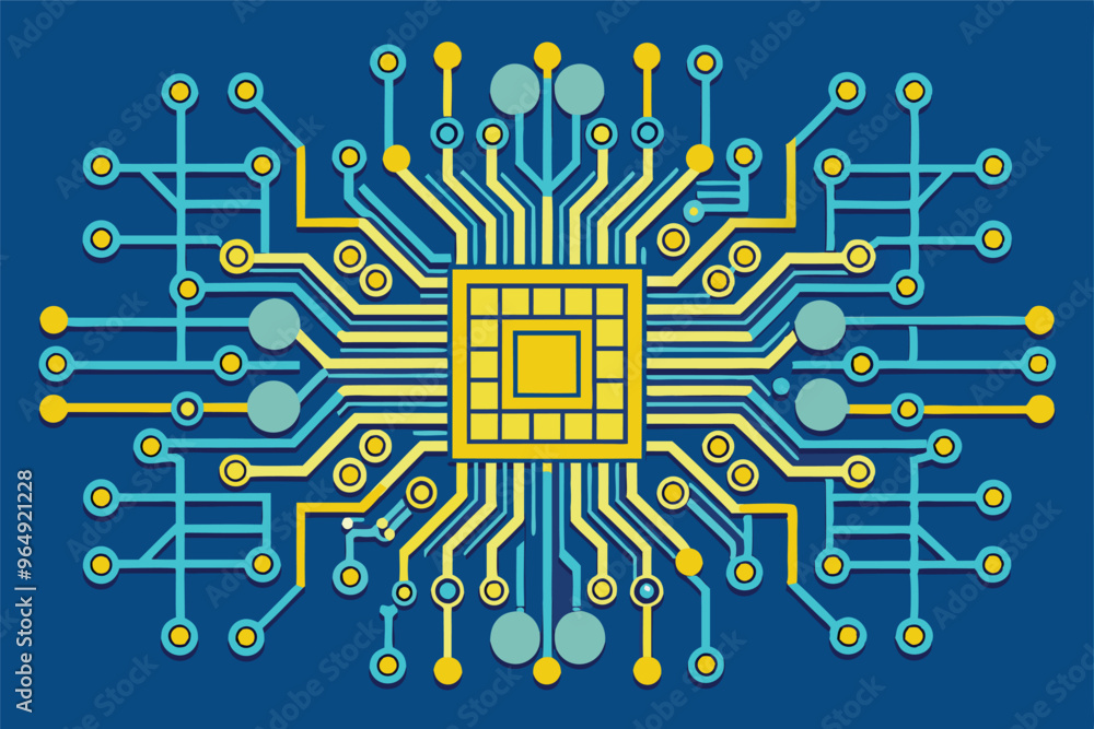 Aufkleber circuit board design featuring intricate connections and vibrant colors, representing technological 