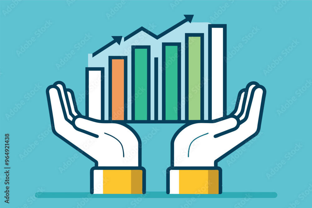 Leinwandbilder Hands supporting a growing bar graph, illustrating financial progress and data analysis in a modern setting
