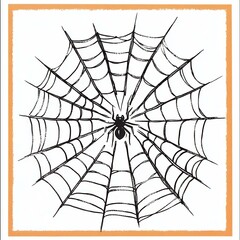 Obraz premium Hand-Drawn Spider and Web Illustration for Halloween Decor - Artistic Halloween-themed illustration