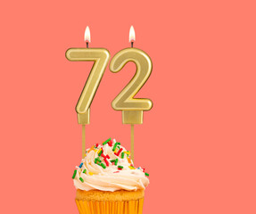 Birthday number 72 - Golden candle with cupcake