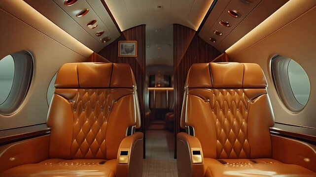 Brown private jet interior