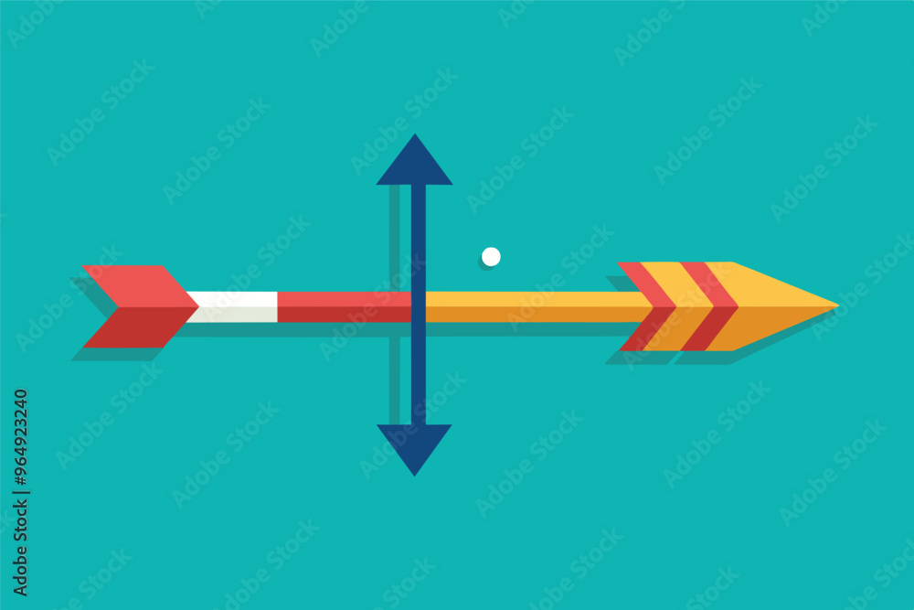 Poster A stylized arrow crossing a vertical line with an accentuated circle on a vibrant background demonstrates direction and movement in a simple and engaging graphic design