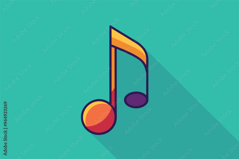 Poster colorful music note icon on a vibrant turquoise background representing creativity and expression in