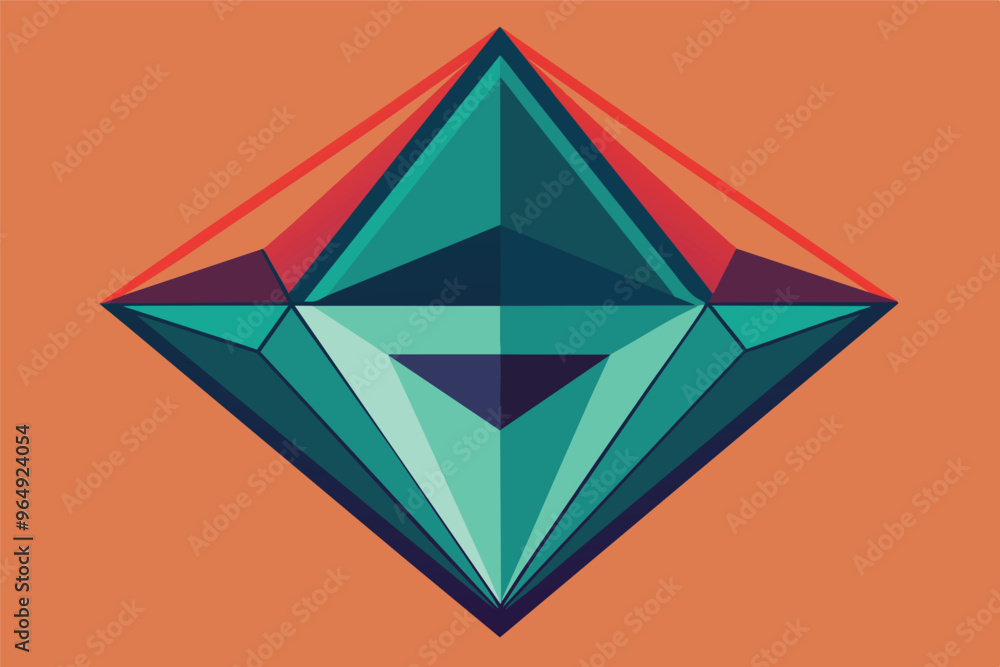Aufkleber a colorful geometric diamond shape design with sharp angles and vibrant hues set against a warm oran