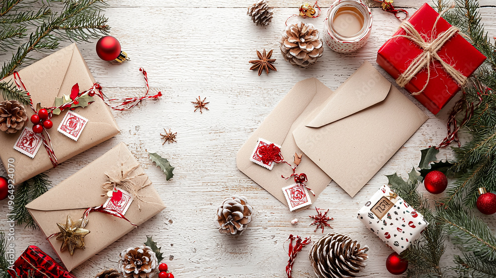 Poster a white background with three brown boxes and a red box with a red ribbon