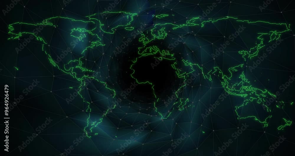 Poster animation of world map over digital tunnel