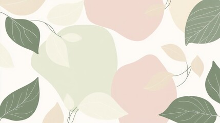 Botanical serenity: Visualize a minimalist abstract background with large, green leaf outlines arranged in a semi-circular pattern.