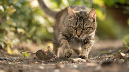 Fototapeta premium A cat is about to catch a mouse.