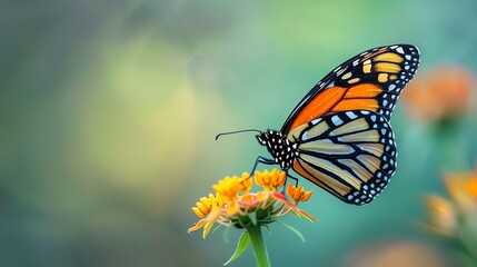 Obraz premium A monarch butterfly perched on an orange flower.