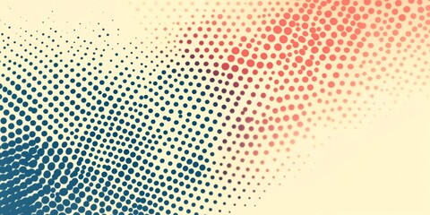 Abstract pattern of blue and red dots on a beige background.