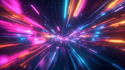 Naklejka premium Colorful Cosmic Explosion With Neon Streaks And Particles In Motion