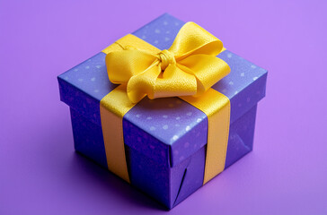 Obraz premium Periwinkle Gift Box with a Cheerful Yellow Bow on Matching Background