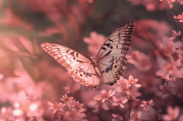 Naklejka premium Delicate Butterfly Fluttering Through a Blooming Garden