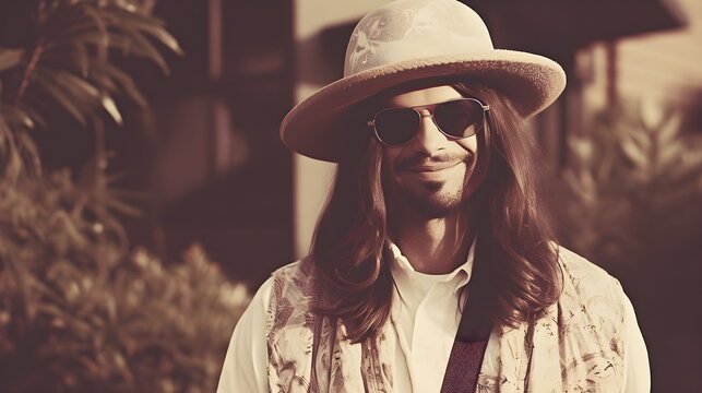 Entspannter Mann im Vintage-Stil mit Hut und Sonnenbrille - Ai-Ki generiert