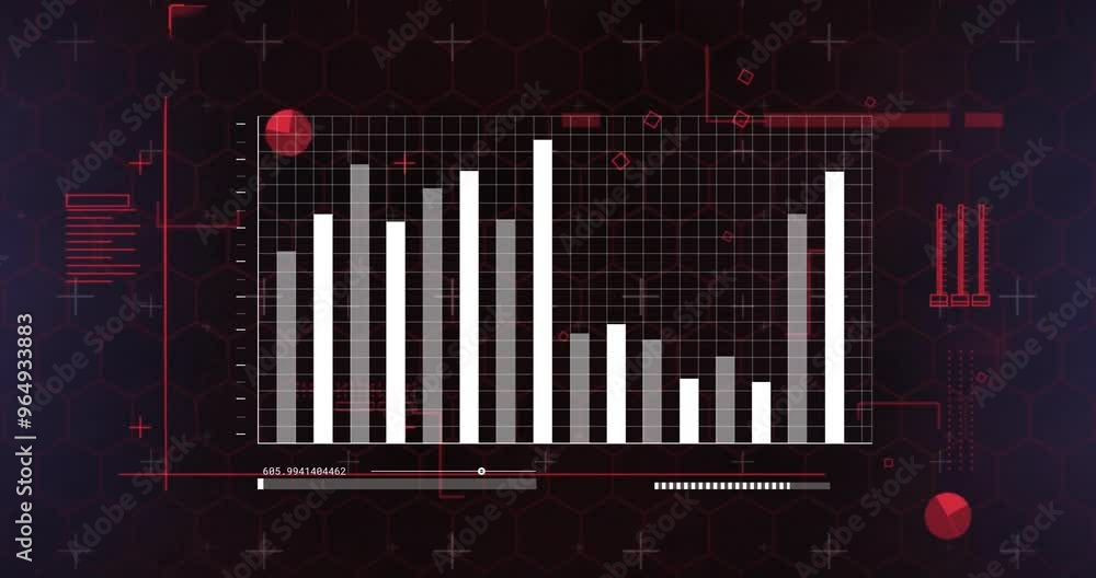Poster animation of data processing and diagrams over black background
