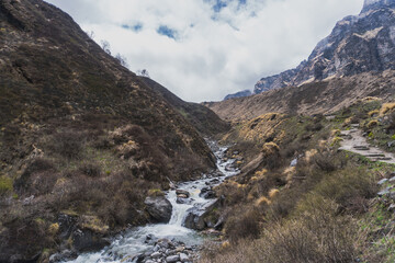 mountain in nepal, waterfall in nepal, waterfall in mountain