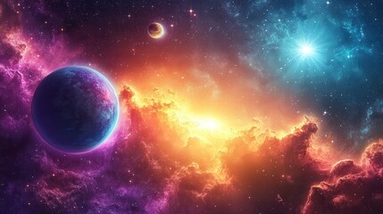 Obraz premium Cosmic Kaleidoscope - Vibrant Galaxy Scene with Dynamic Celestial Elements