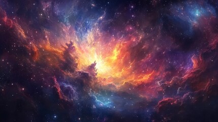 Fototapeta premium Cosmic Kaleidoscope - Mesmerizing Galaxy Scene with Colorful Starry Sky and Dynamic Celestial Elements