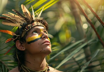 Indigenous Brazilian Young Man Portrait From Guarani Ethnicity Sustainable Lifestyle.