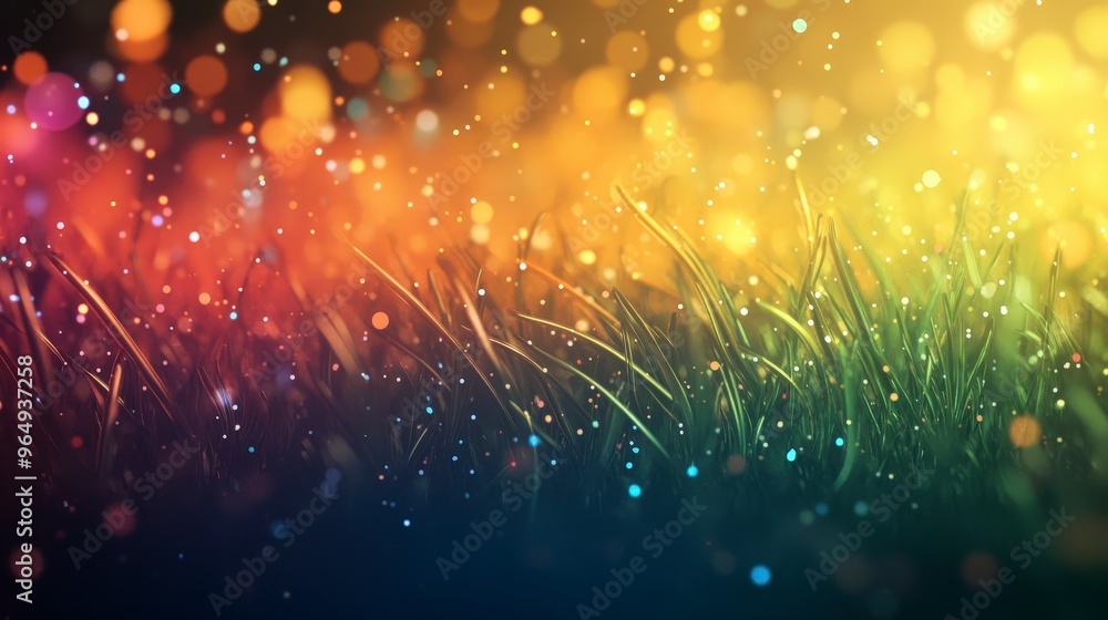 Aufkleber enchanting grass spectrum with glowing particles - dynamic and high-resolution nature background