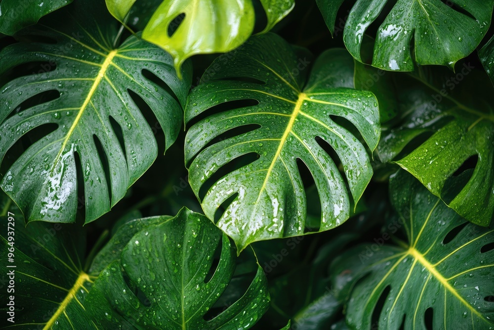 Canvas Prints Close-up of Lush Green Monstera Leaves