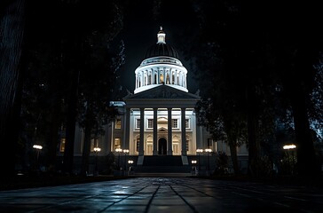 State capital building at night in Sacramento, California