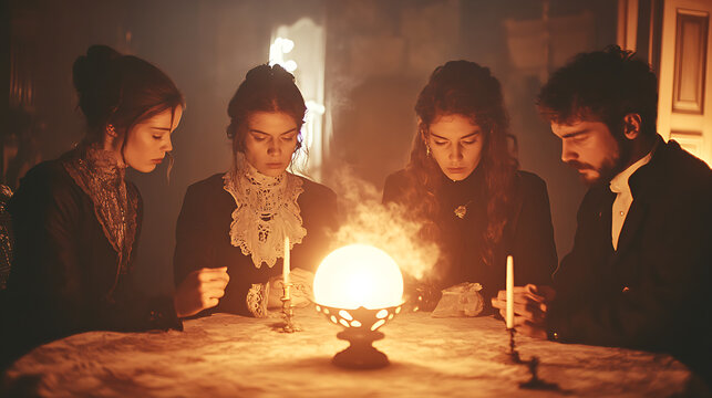 Victorian Seance with Crystal Ball and Candles